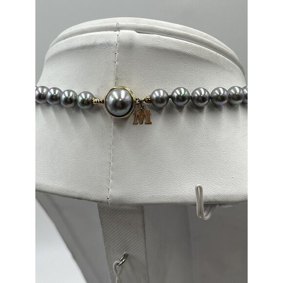 Majorica Gray Rainbow Lustrous Pearl One Strand Necklace 925 Vermeil Box Clasp - Picture 12 of 12